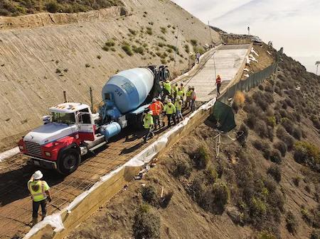 Ready Mix Truck Pouring Concrete for a Driveway in Malibu, CA
