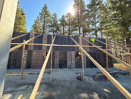 TROYCO tying rebar for a concrete wall in Mammoth Lakes, CA for a commerical resort.